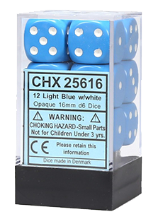 Chessex Opaque 12x16mm Dice Light Blue with White